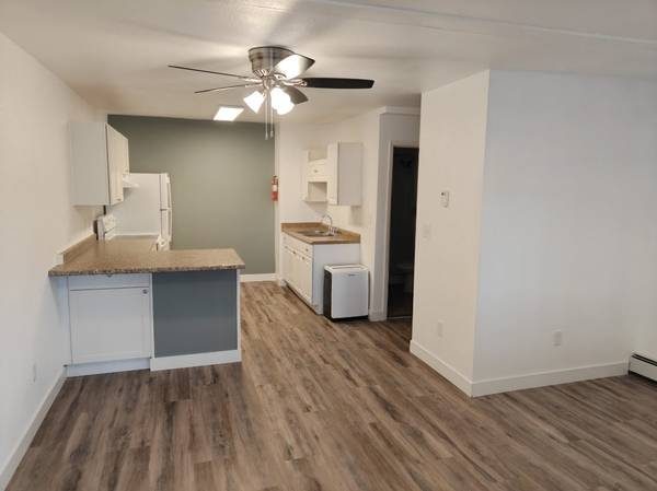 Remodeled kitchen at 1010 Cushman with gray accent wall